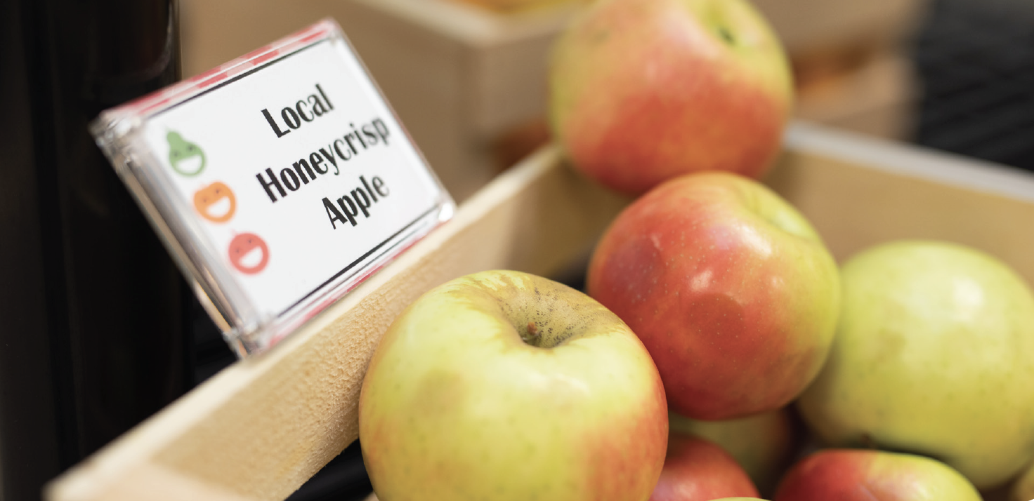 A crate full of local Honeycrisp apples.